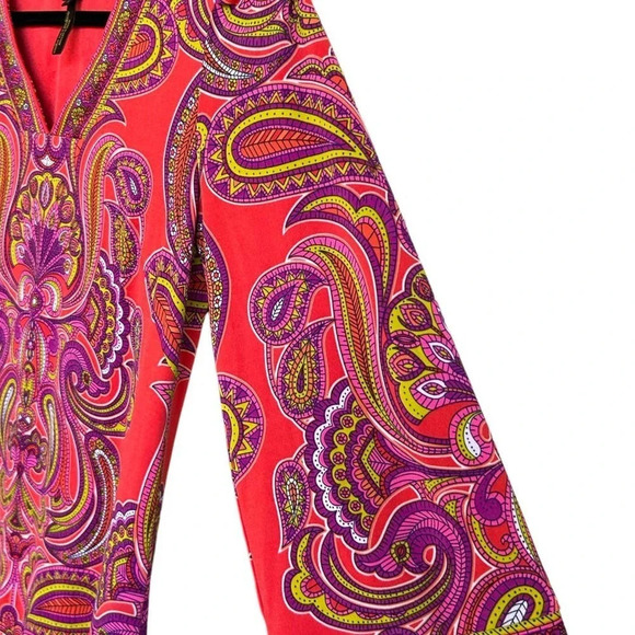 Laundry by Shelli Segal Mod Retro Paisley 70's Go Go V-Neck Dress Size Small - Picture 11 of 13